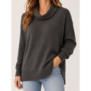 Premise Graphite Gray Cowl Neck Tunic Sweater M High Low Hem Tunic Knit Cozy